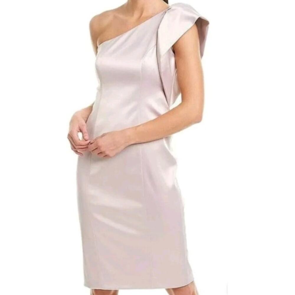 Eliza J One Shoulder Satin Sheath Dress 10 Dusty Rose Elegant Event Wedding NWT